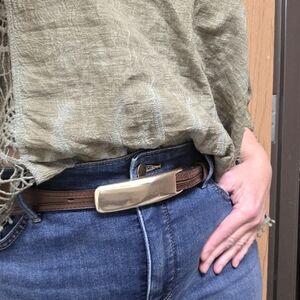 Silpada XXL Brown Leather Belt Silver Buckle Western Boho Style Z9035 Retired